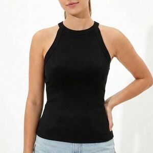 Forolav Tank Top Women Medium Black Cotton Stretch Crew Neck Sleeveless Pullover
